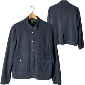 Vintage Lauren Ralph Lauren Womens Large Military Bomber Blazer Snap Jacket Gray